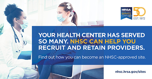 Your health center has served so many. NHSC can help you recruit and retain providers. Find out how you can become an NHSC-approved site. nhsc.hrsa.gov/sites