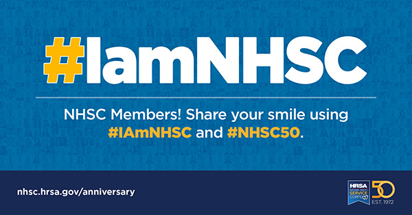 #IamNHSC NHSC Members! Share your smile on Wednesday, June 1, using #IAmNHSC and #NHSC50. nhsc.hrsa.gov/anniversary