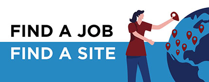 Find a job. Find a site. Clinician pinpointing jobs and sites on a U.S. map.