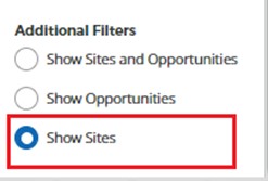 Additional Filters selection with the third option, "Show Sites", selected.