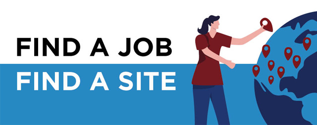 Find a job. Find a site. Clinician pinpointing jobs and sites on a U.S. map.