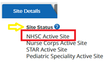 NHSC active site highlighted under site status