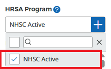 Health Workforce Connector Step D, Select "NHSC Active."